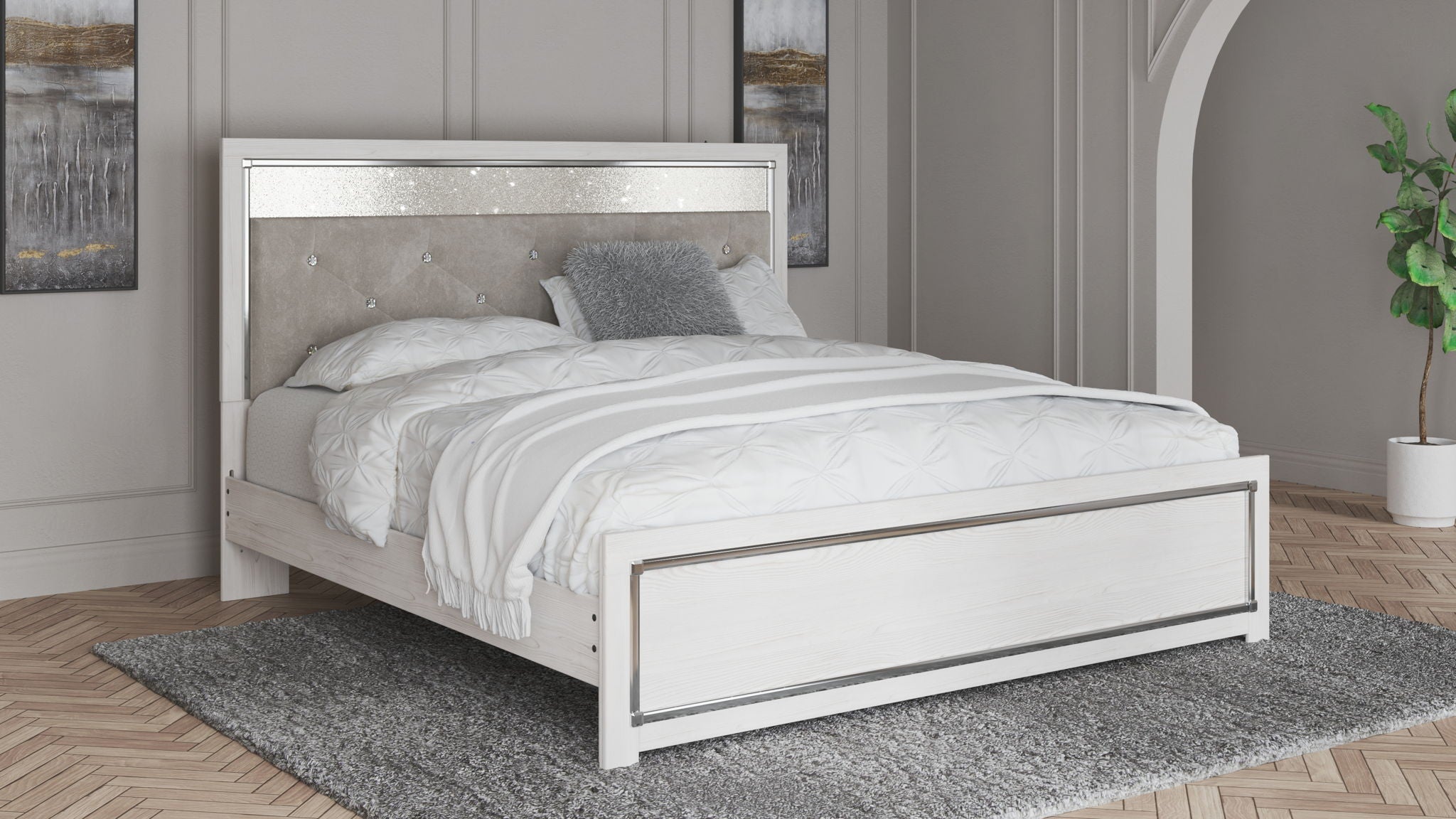 Altyra - King Panel Bed With Upholstered Headboard - White